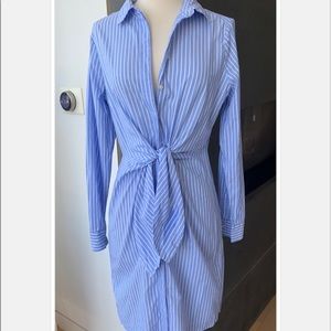 Calvin Klein Blue/White Tie Front Shirt Dress,4 S